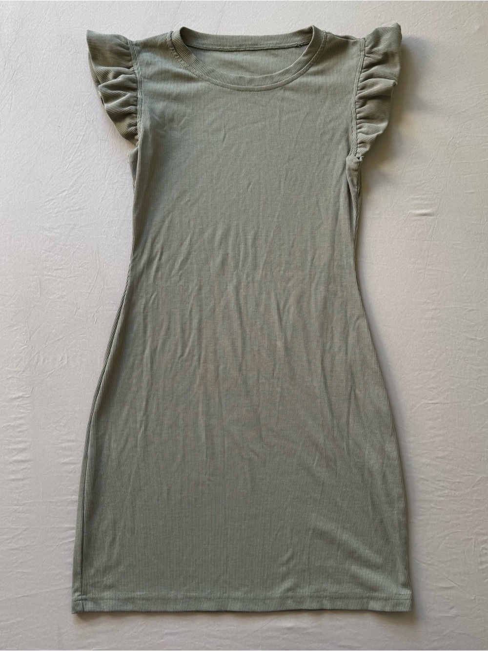 Ruffle Shoulder Ribbed Mini Dress